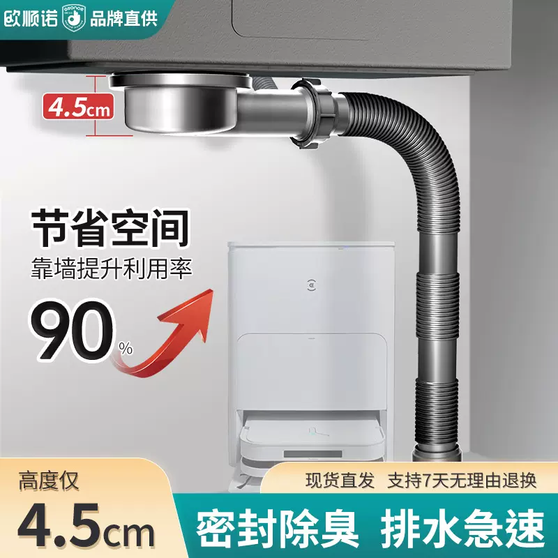 厨房单槽洗衣机排水管套装不锈钢洗菜盆阳台陶瓷洗衣池110下水器