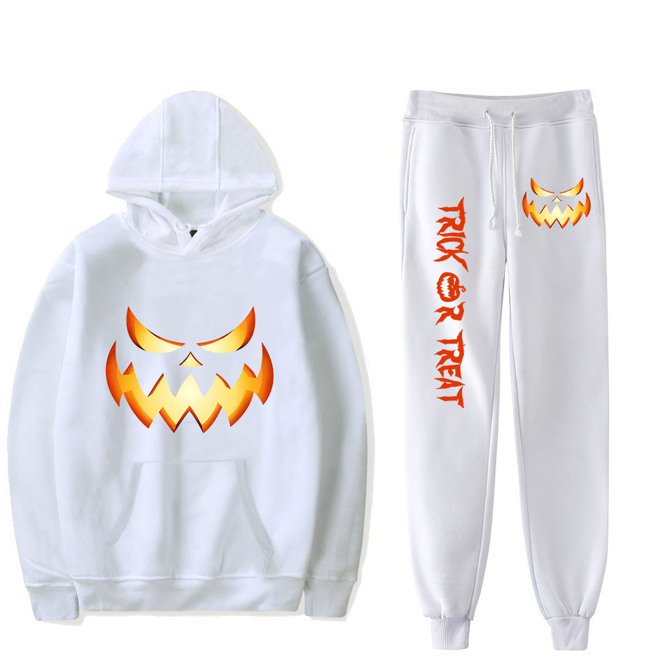 Women's Clothing creative pumpkin ghost face cartoon hooded sweatshirt leggings sports suit_voghion.com