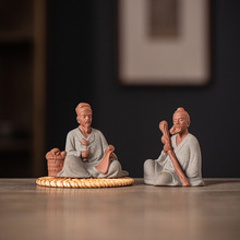 中式禅意紫砂古代人物摆件创意茶室茶桌茶玩博古架装饰品摆设