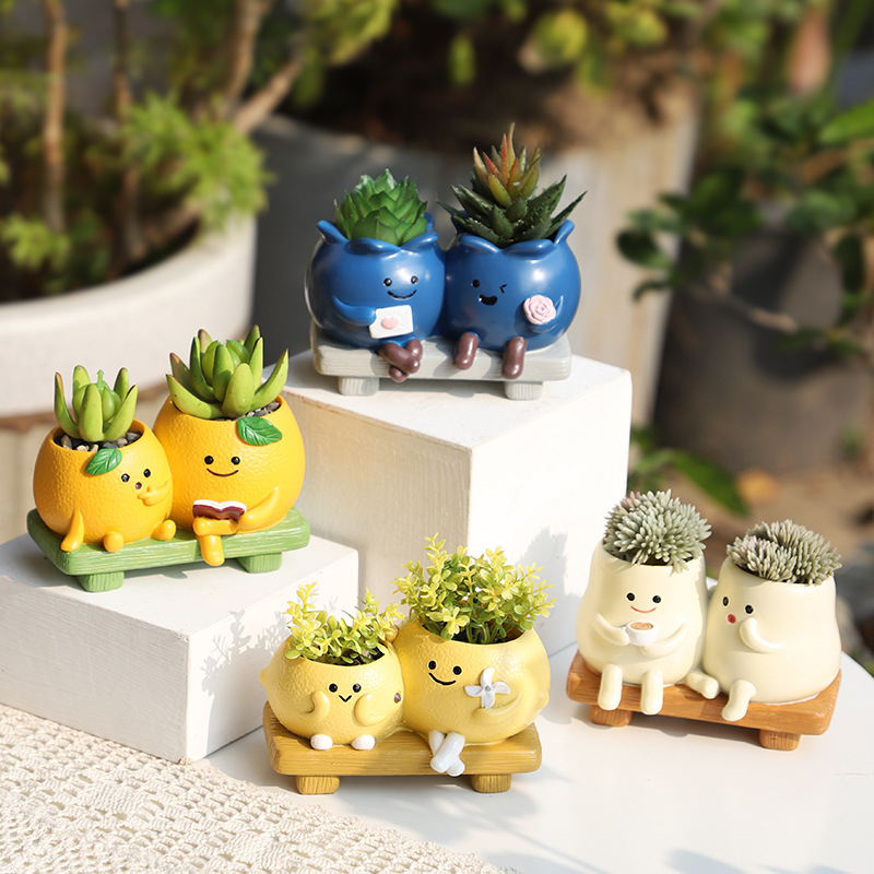 Chậu Cây Resin Chậu cây mọng nước resin liên thể nhiều lỗ, chậu mini hoạt hình, trang trí vườn ban công (RG-50)