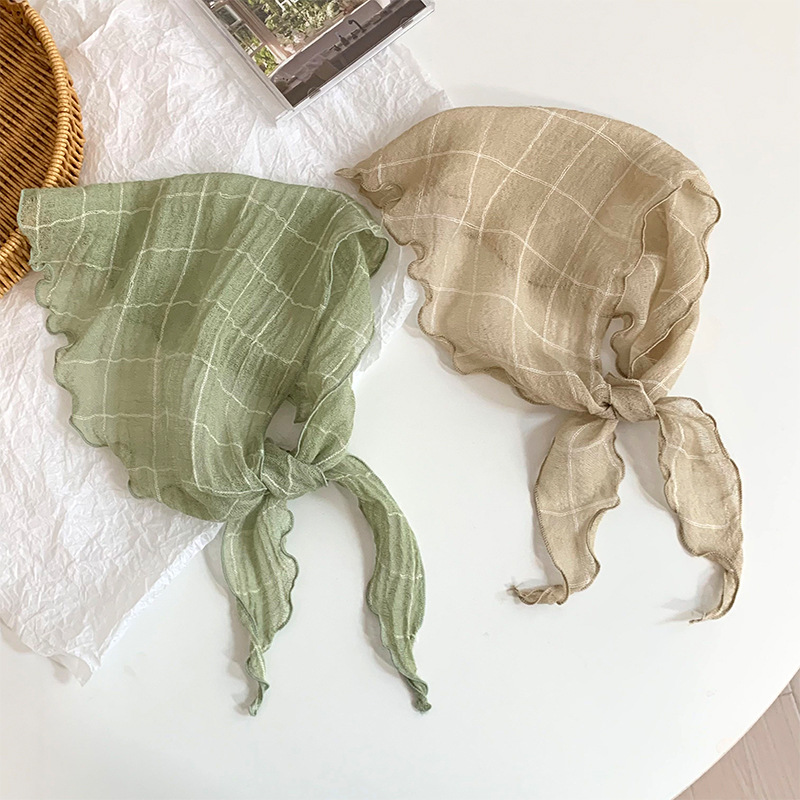 Turbante triangular, cinturón para el cabello, cabello atado, versión coreana de la bufanda triangular a cuadros japonesa, bufanda para el cuello de verano, bufanda transpirable de todo fósforo