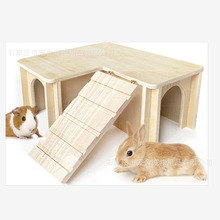 豚鼠躲避屋豚鼠窝兔子窝木制兔子城堡带梯子适用于刺猬兔子豚鼠