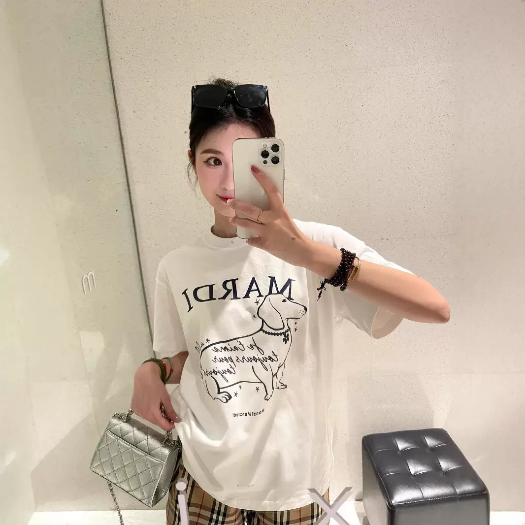 现货韩国潮牌Mardi短袖女25夏季新款雏菊印花圆领纯棉上衣T恤批发