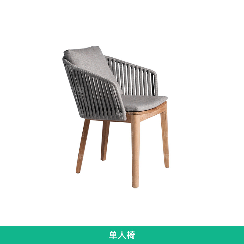 Mesa y sillas de comedor de teca para ocio al aire libre, sillas de ratán de diseño para balcón, muebles nórdicos para jardín y patio al aire libre. image 6