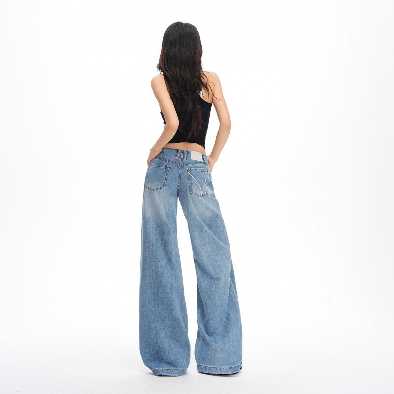26 Spring and Summer New Style, No Waistband Design, Cool-Feeling Tencel Retro Washed Low-Waist Drapey Straight-Leg Jeans for Women