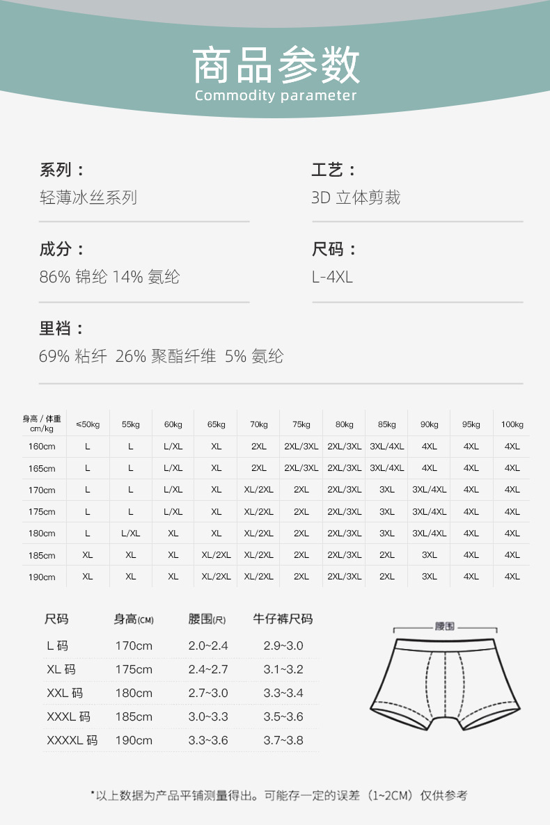 男士冰丝内裤男款夏季透明男士内裤大码冰丝无痕透气男内裤平角裤详情19