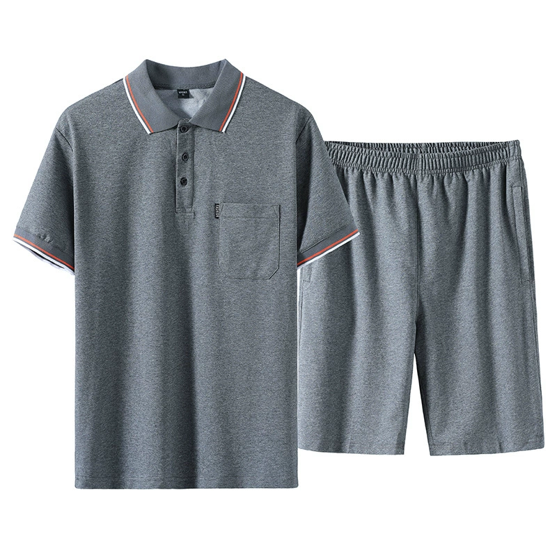 Спортивный костюм для мужчин среднего и пожилого возраста: поло из хлопка, футболка с коротким рукавом, брюки, повседневный двухкомплектный набор для папы