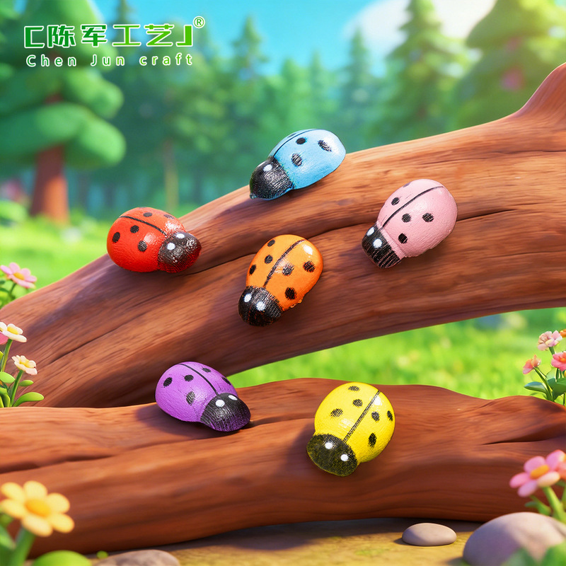 Micro Landscape Micro Landscape Ornaments Wooden Craft Beetle Seven-Star Ladybug Small Ladybug DIY Accessories