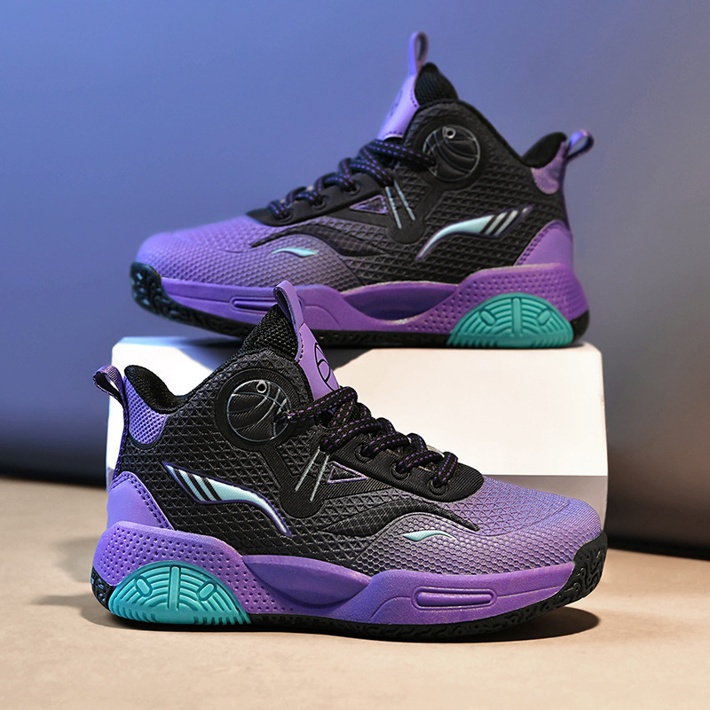 2025 Spring New Children's Basketball Shoes Medium and Large Children's Running Sports Shoes Mesh Youth Breathable Anti-Slip Trendy Shoes