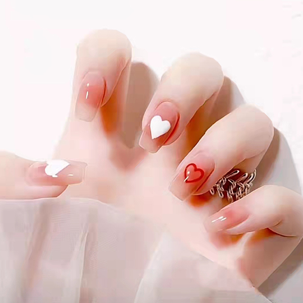 Ventas transfronterizas calientes parches de uñas dulces polvo desnudo gradiente suave atmósfera de manicure encantador adornos de amor para usar uñas