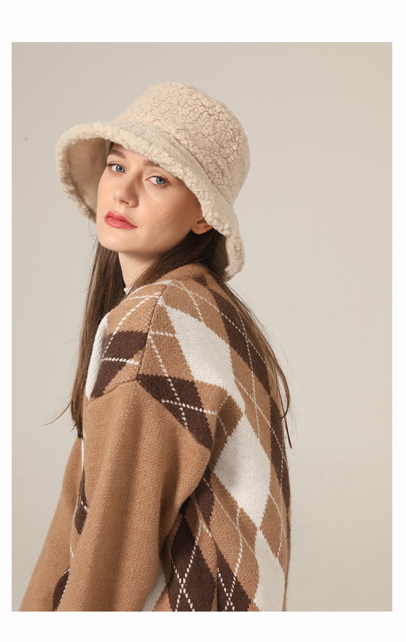 Secchio Instagram da indossare su entrambi i lati, cappello da pescatore in pelliccia di agnello ispessita, orecchio caldo autunnale e invernale per bambini_voghion.com