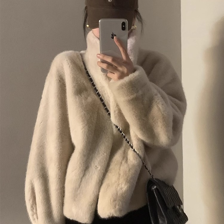 2025 Winter Young Style Mink Fur Short Stand-Up Collar Fur-Integrated Mink Plush Eco-Friendly Fur Coat for Women