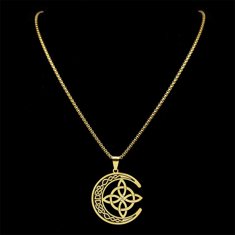 Collana con ciondolo a forma di luna irlandese, nodo cinese, celtico, vichingo nordico, in acciaio inossidabile_voghion.com