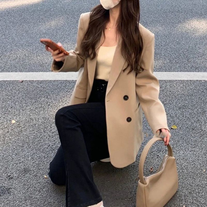气质奶白色西装外套女2025春秋季韩系小众百搭休闲oversize西服潮|undefined