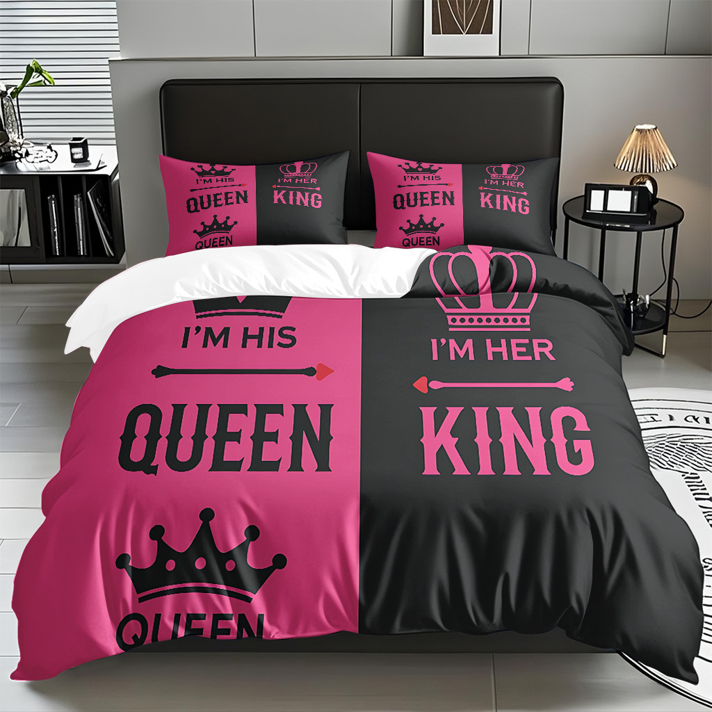 TEMU / JIT textil doméstico alfabeto digital impresión molido conjunto textil doméstico suave piel transpirable colcha cubierta de almohada combinación