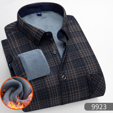 2025年冬季加绒保暖衬衫长袖双面绒格子内衣中老年爸爸装男式衬衣