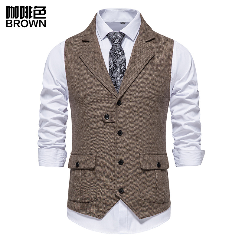 2022 Comercio exterior Amazon tamaño europeo de los hombres espiga traje de un solo pecho chaleco retro solapa chaleco casual