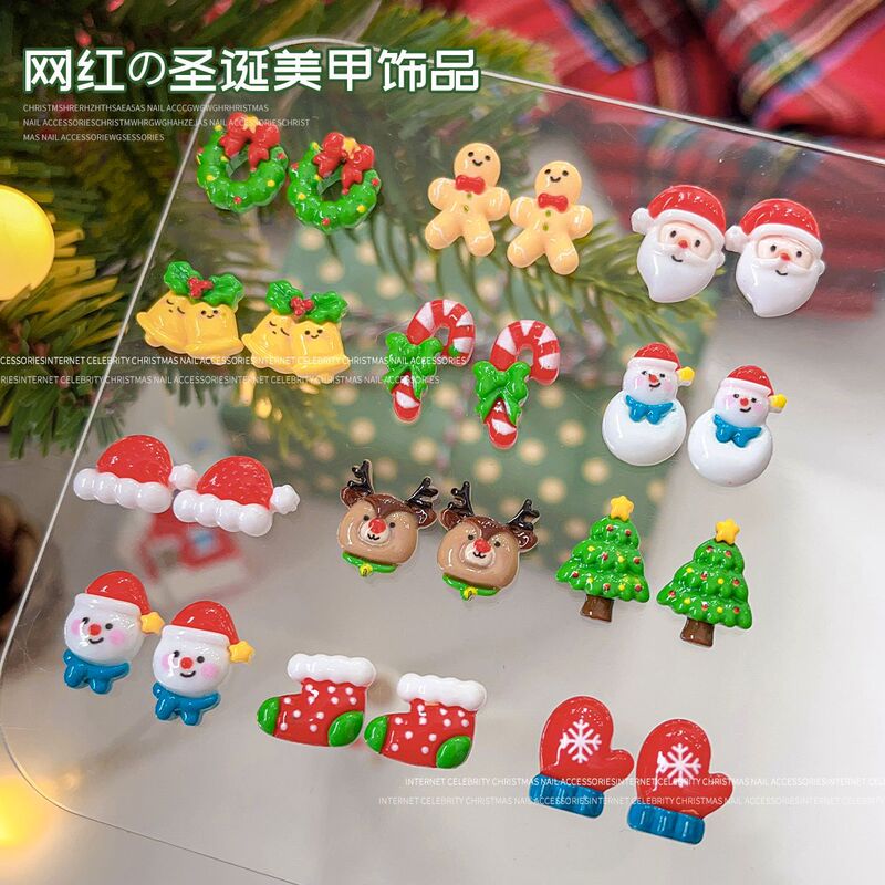 Christmas Series Nail Ornaments Bell Elk Snowman Crutch Super Cute Cartoon Joker Nail Ornaments Wholesale