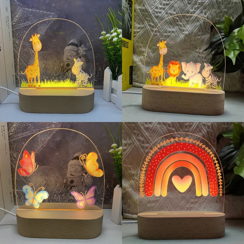 Imported Beech Oval 3D night light UV color printing erasable memo DIY message board luminous gift light