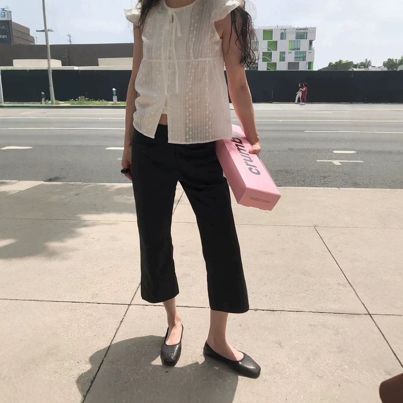 Now Available: Korean Designer Baby-Chan's Same Style Cropped Casual Pants, Korean-Style Women's Clothing, Slimming and Refreshing Mid-Length Black Pants