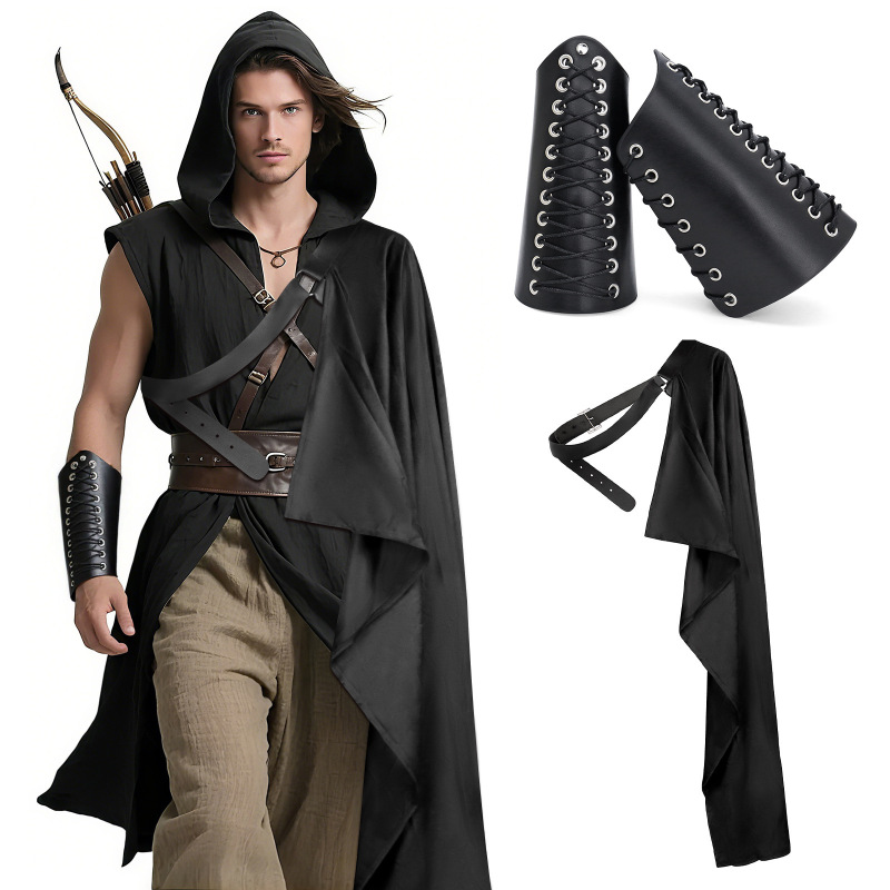 跨境中世纪男士披肩半肩斗篷带复古护腕万圣节COSPLAY服饰装扮|undefined