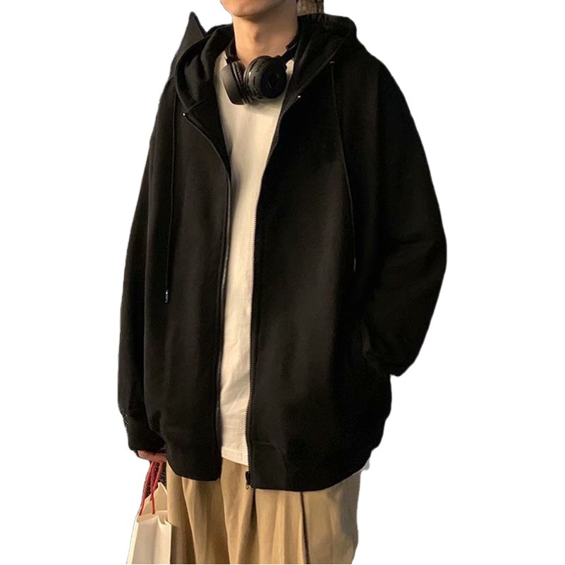 Abrigo de suéter con capucha para hombre Otoño e Invierno Nuevo estilo de Hong Kong suelta casual ropa superior de moda todo a juego de color sólido cardigan top