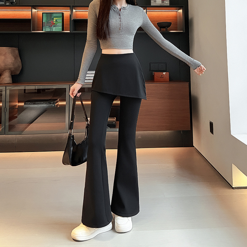 假两件加绒微喇裤秋冬厚款显瘦外穿瑜伽裤保暖女裤打底压力飞行裤|undefined