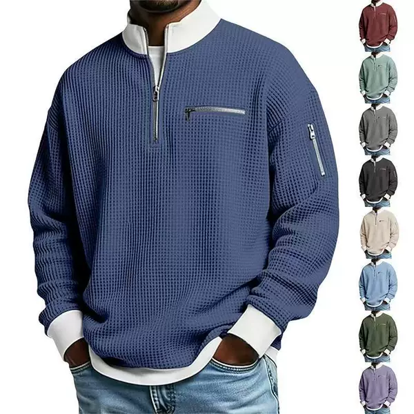 Cross-Border American-Style Amazon Best-Selling Stand-Collar Color-Block Zipper Sweatshirt for Men, Sporty Fashion Long-Sleeve Casual Men's Clothing