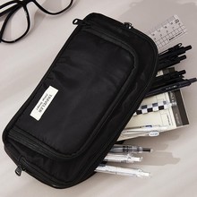 前开窗笔袋巨耐脏大容量男童黑色简约日系文具盒男孩款多层文具袋