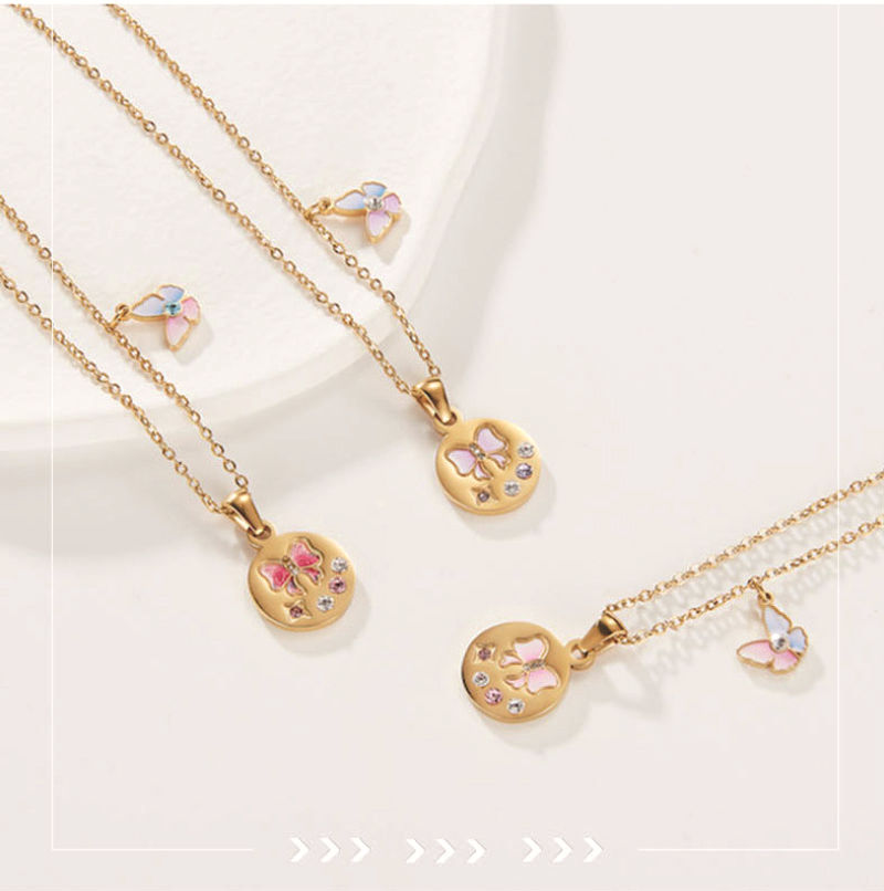 1 Piece Quantity Wholesale Jewelry Elegant Sweet Streetwear Geometric Butterfly Titanium Steel Plating Pendant Necklace