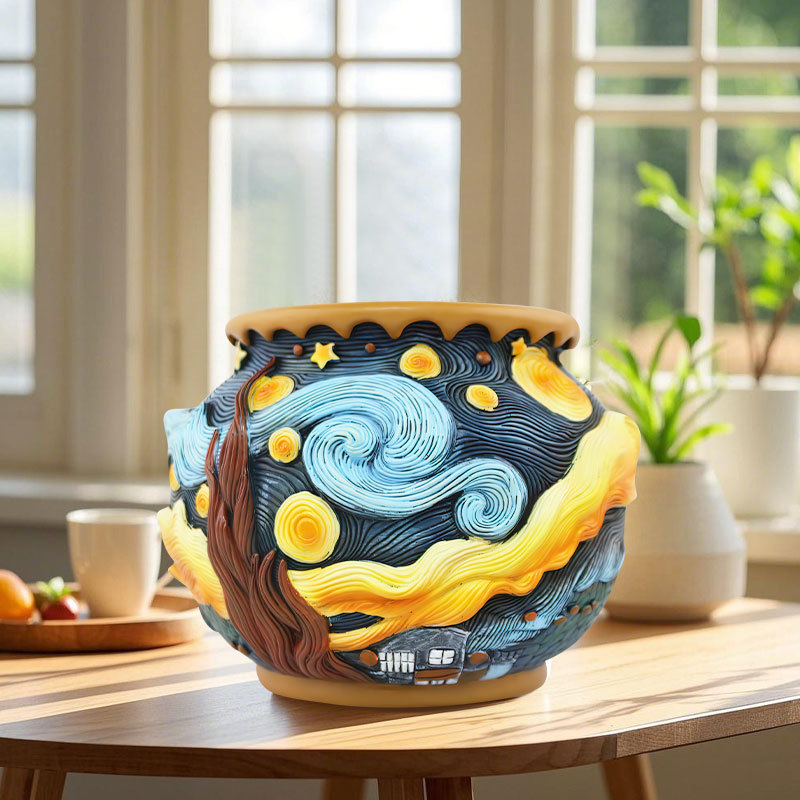  Hot-Selling Van Gogh Series Wheat Field Flying Geese Flower Pots Hand-Painted Home Desktop Outdoor Garden Landscape Decoration