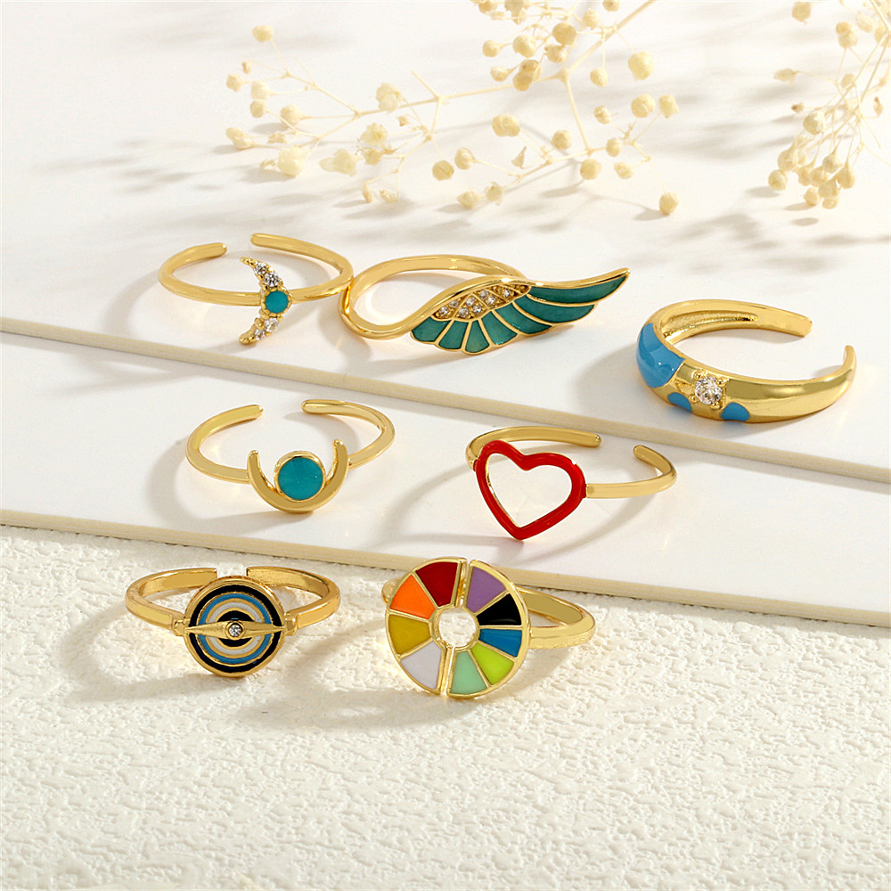 Copper blue adjustable universal small design ring heart shaped