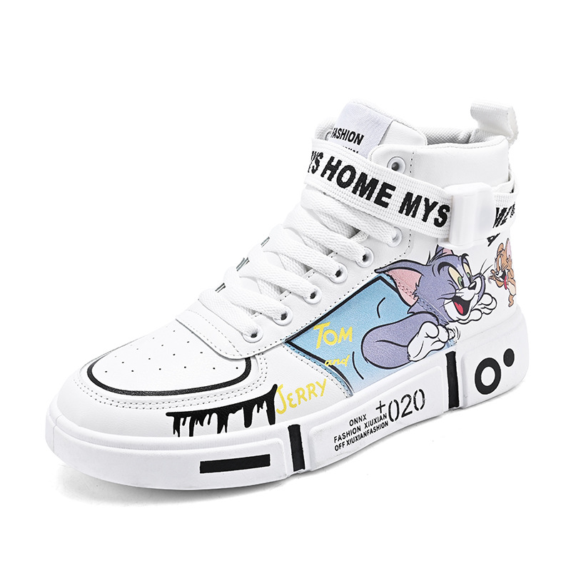 Dibujos animados de dibujos animados al por mayor gato y ratón de dibujos animados nombre conjunto Zapatos altos zapatos blancos casuales pareja estudiante deportes tablero zapatos