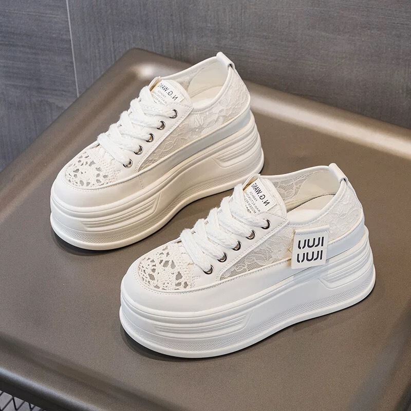 Platform Mesh Shoes for Women, Lightweight and Slimming, 2026 Autumn New Style, Thick-Soled Lace Hidden Height Increase White Sneakers for Women Platform Mesh Shoes for Women, Lightweight and Slimming, 2026 Autumn New Style, Thick-Soled Lace Hidden Height Increase White Sneakers for Women