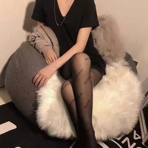 Internet celebrity letter black stockings female sexy rompers thin spring and autumn B family same style black winter ins fashion brand black
