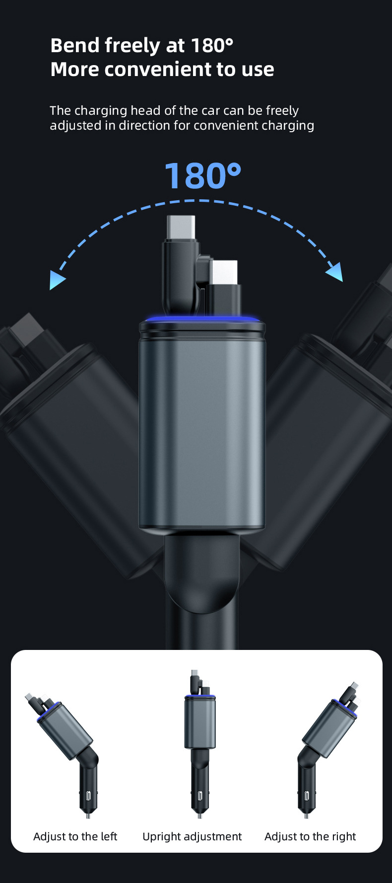 Car Charger Multi-Function Fast Charging Car Mp3 Player Bluetooth Plug-In USB Disk Listening to Music with Retractable Cable Five-In-One
