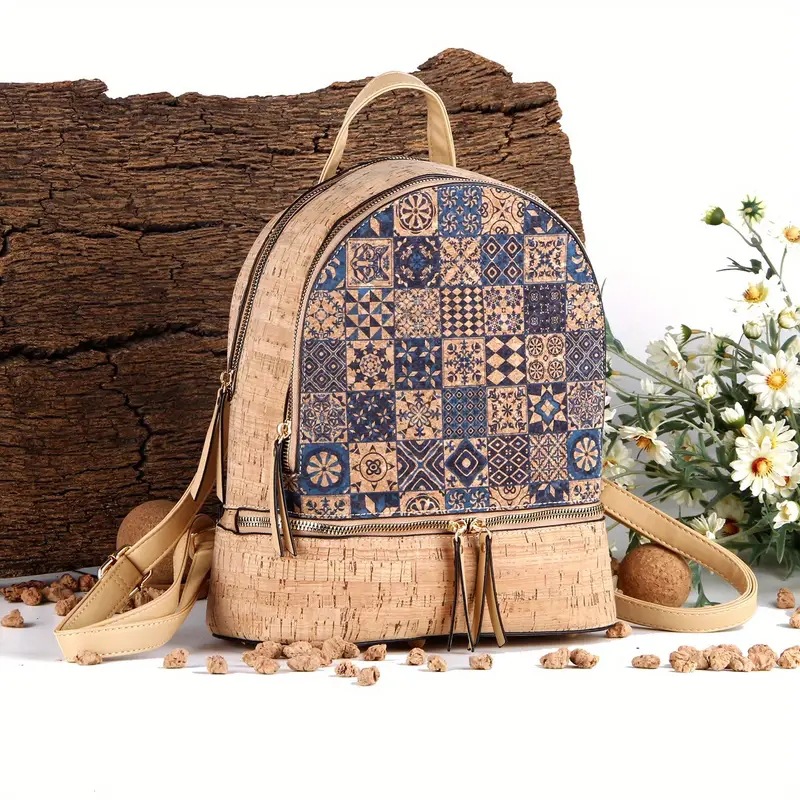 2024 New Woodgrain Environmental Protection Print Art Foldable Storage Zipper Backpack_voghion.com