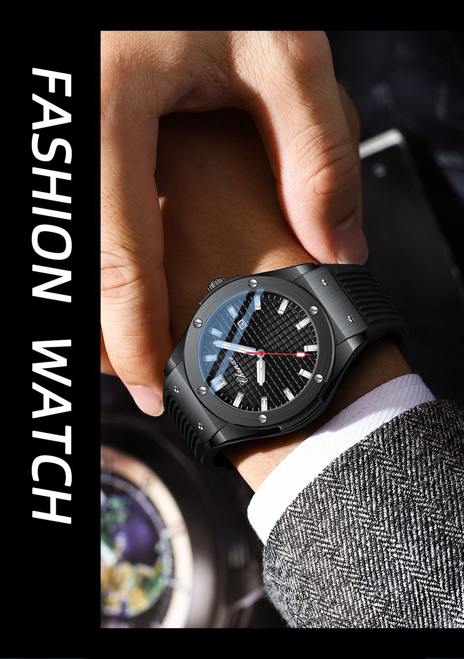 Men's Quartz Watch With Transparent Calendar And Silicone Strap_voghion.com