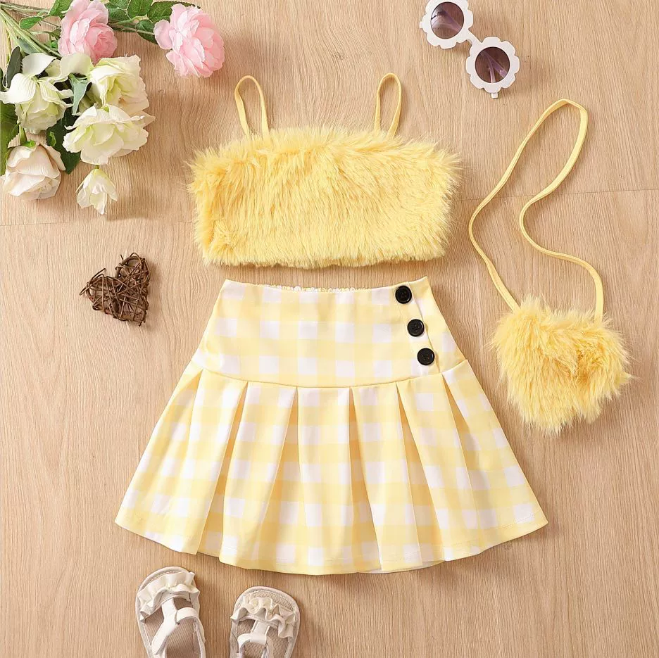 Set for St. Valentine's Day, pleated skirt, bag, European style, lifting effect, 3 piece set, three colors