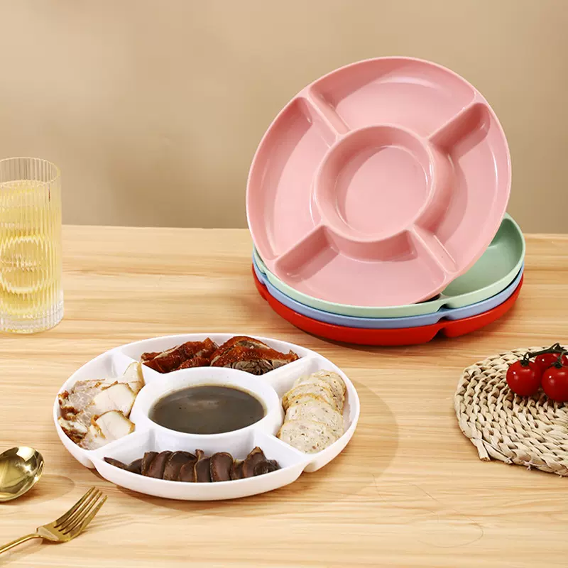 小麦秸秆糖果盘坚果零食水果盘分格圆形干果盘方形纯色小吃点心盘