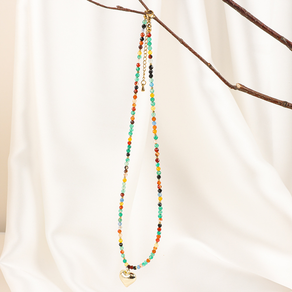 20g Weight Necklace Classification 1 Piece Quantity Travel Occasion Alloy, Agate Material Heart Shape Pattern Women's Gender Beaded Design Ethnic Style, Bohemian Style Ethnic Style Bohemian Heart Shape Alloy Agate Necklace In Bulk 22
