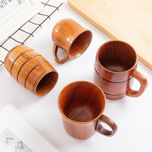 厂家LOGO餐厅家用手柄咖啡杯礼品随手木杯子酸枣木创意水杯