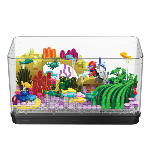 Philogee Cross-border Lighting Fish Tank Building Blocks Decorative Ornament Ocean Park DZ6101 Children's Mini Particle Assembly Toy