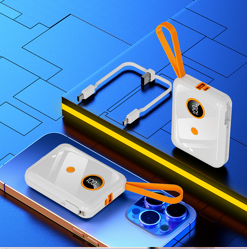 Powerbank 20000mAh mit integriertem Dual-Kabel Schnellladung 22,5W tragbar mit Kabel