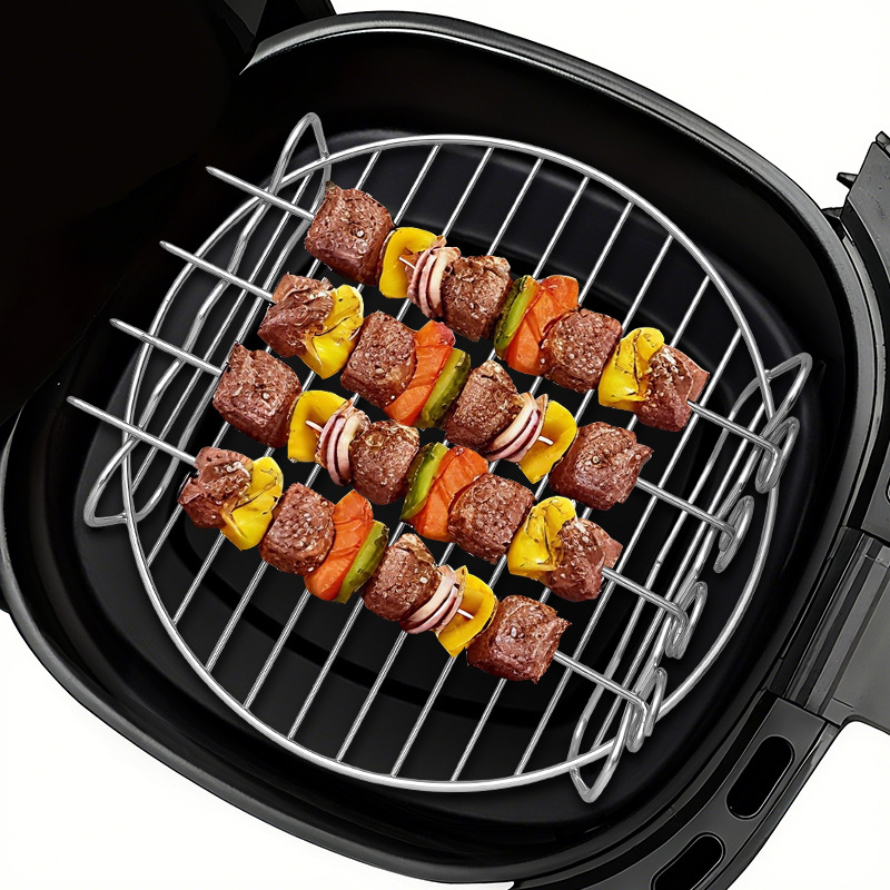Parrilla Redonda de Acero Inoxidable Multifuncional para Freidora de Aire y Barbacoa image 1