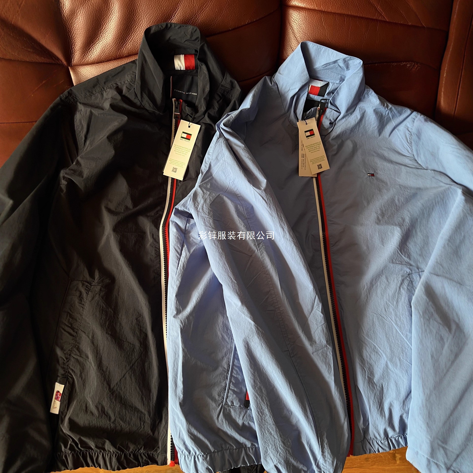 In-stock Tommy new men's stand-up collar sports jacket, waterproof, zippered, long-sleeved, casual, lightweight coat