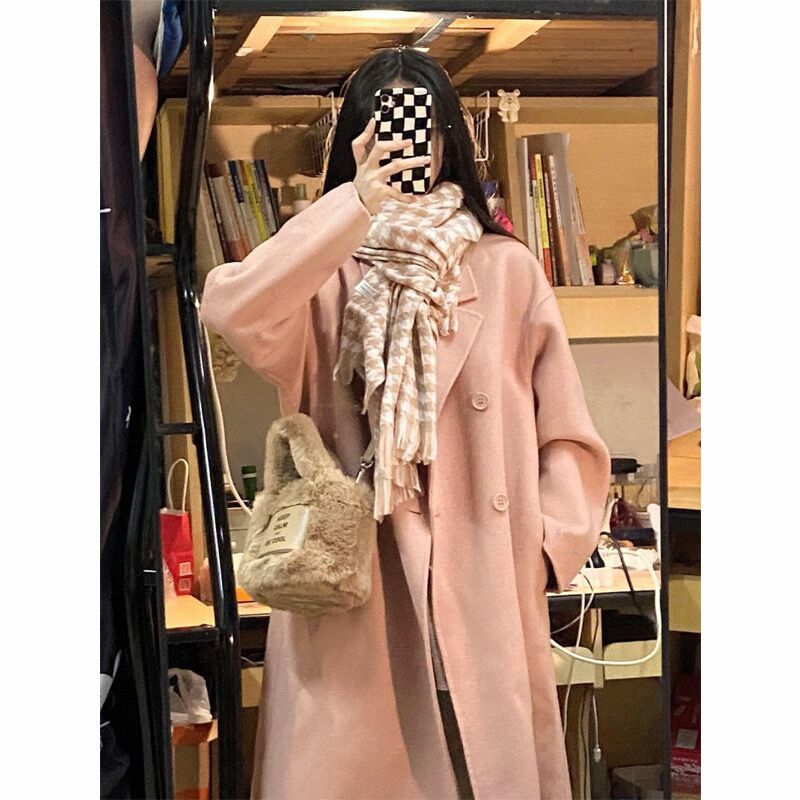 Woolen Coat Women's Long Loose Autumn and Winter New Coat Hepburn Style Small High Sense Korean Style Gentle in