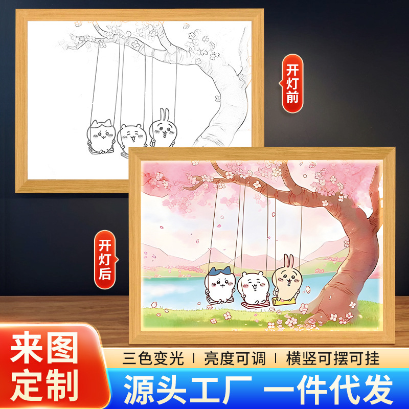 JIYIKA 와우 조명 그림 LED 빛나는 테이블 귀여운 분위기 램프 생일 선물 새로운 침실 야간 조명
