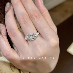 珍珠闪钻戒指女云朵棉花糖不规则高级感食指戒指环2025新款