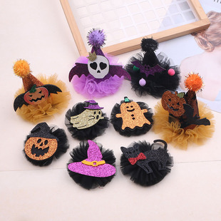 DIY Halloween Girl Decoration Accessories Funny Creative Pumpkin Hat Accessories Mesh Ghost Bat Hairpin Accessories